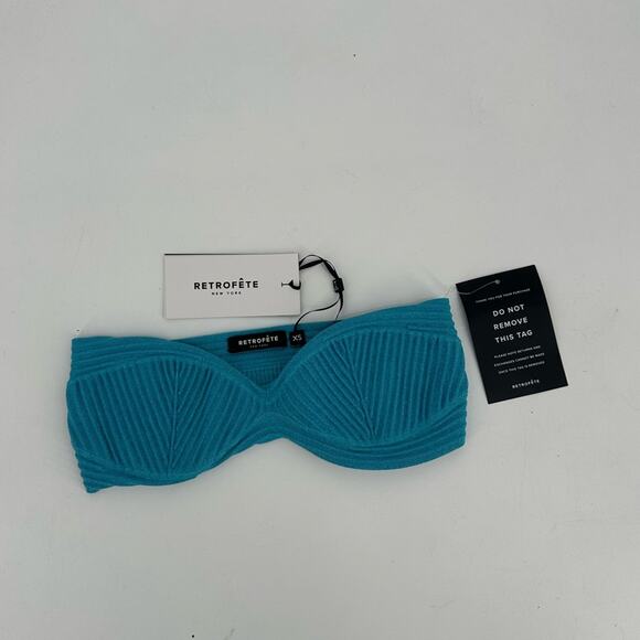 Retrofete Capri Bandage Metallic Knit Strapless Bra Crop Top Blue XS NWT $175 - Picture 2 of 12